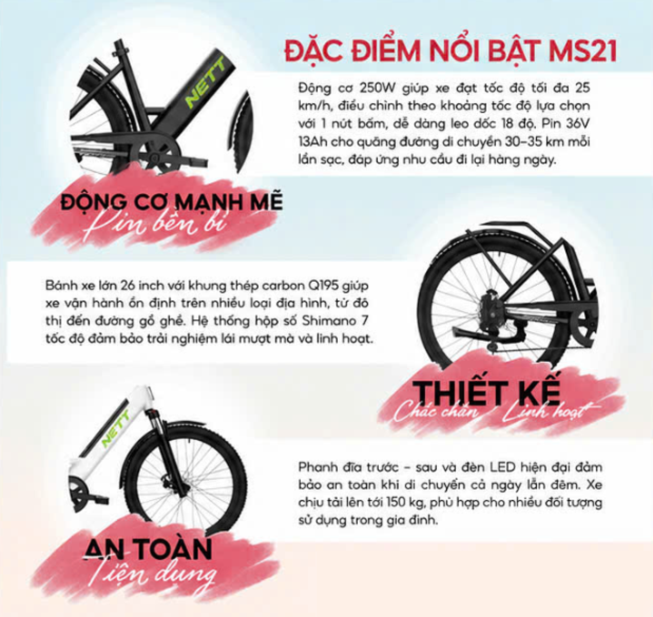 Xe đạp trợ lực điện NETT MS21 Xe đạp trợ lực điện NETT MS21