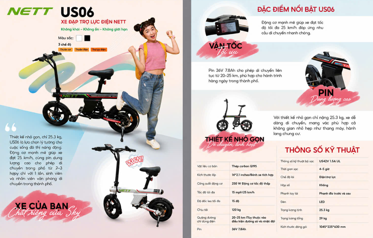 Xe đạp trợ lực điện NETT US06 – Pin 36V 7.8Ah